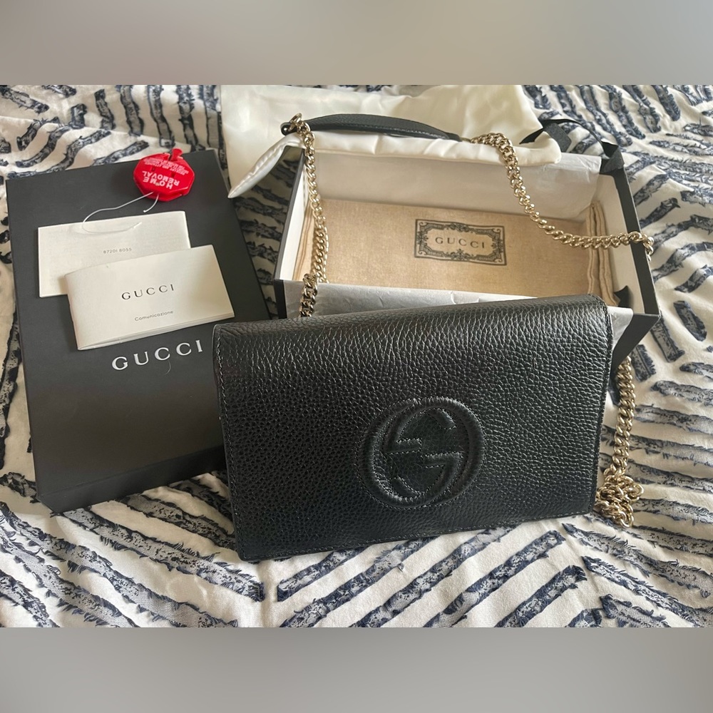 Gucci Soho Wallet on Chain, Black Leather, New With Tags